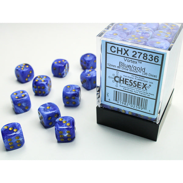 Chessex Dice 12mm d6 Vortex: Blue/Gold (36)