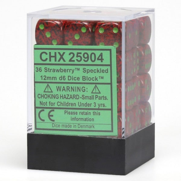Chessex Dice: Strawberry Speckled 12mm d6 Dice Block (36)