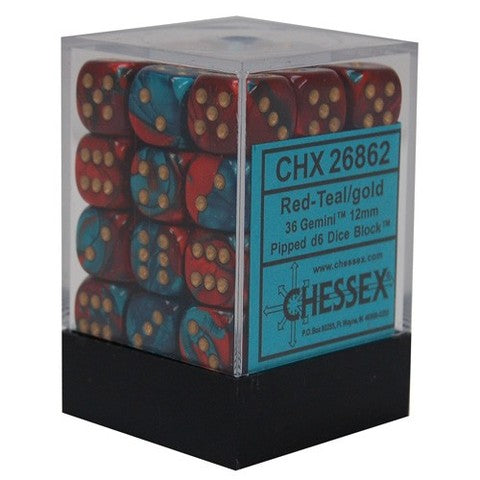 Chessex Dice: Red/Teal/Gold 12mm d6 Dice Block (36)