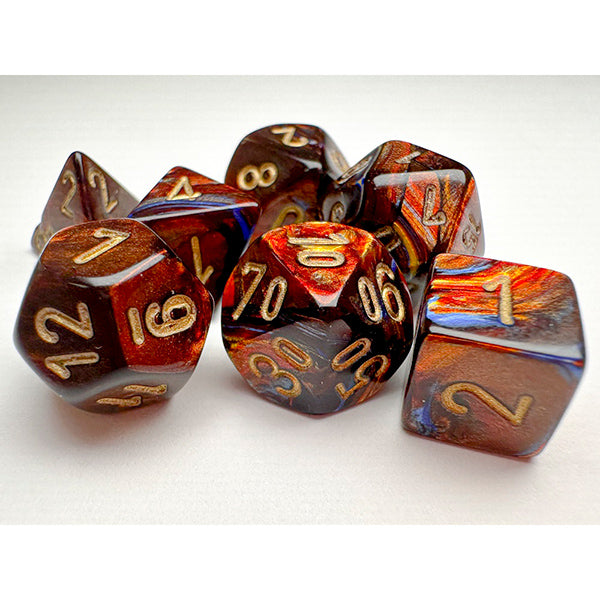 Chessex Dice: Mini Scarab Blue Blood/Gold 7-Die Set