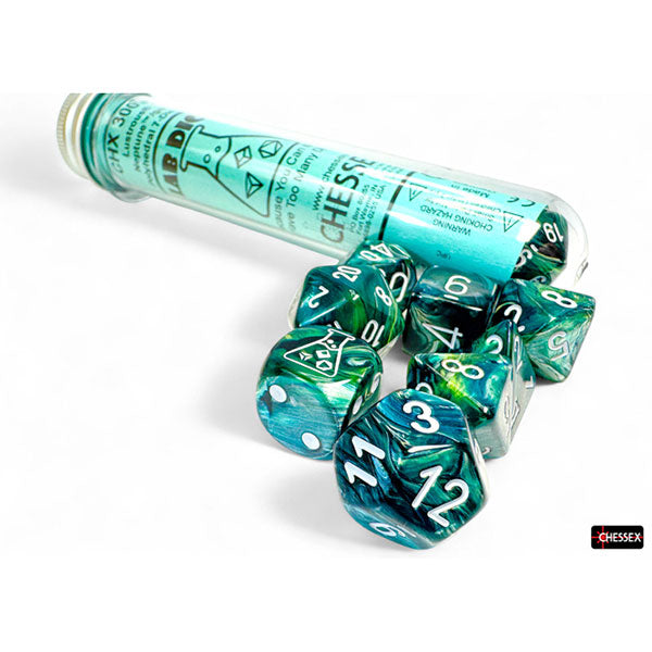 Chessex Dice: 7-Die Set (+ Bonus Die) Lustrous - Neptune/Grey