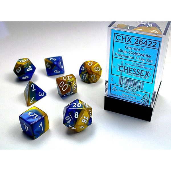 Chessex Dice: Gemini Blue-Gold/White 7-Dice Set