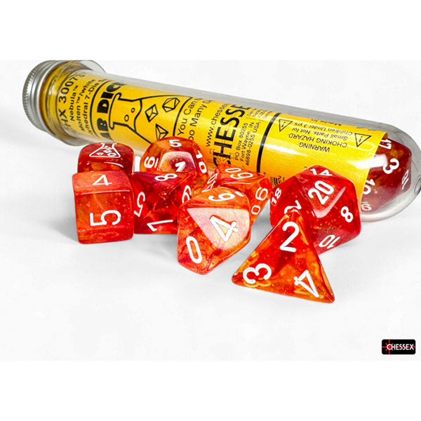 Chessex Dice: 7-Die Set (+ Bonus Die) Nebula - Molten/White