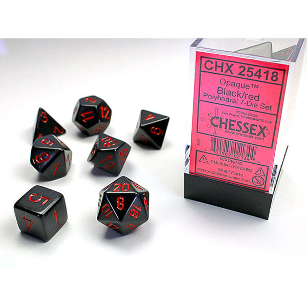 Chessex Dice: Opaque Black/Red 7-Dice Set