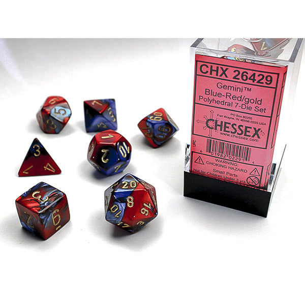 Chessex Dice: Gemini Blue-Red/Gold 7-Dice Set