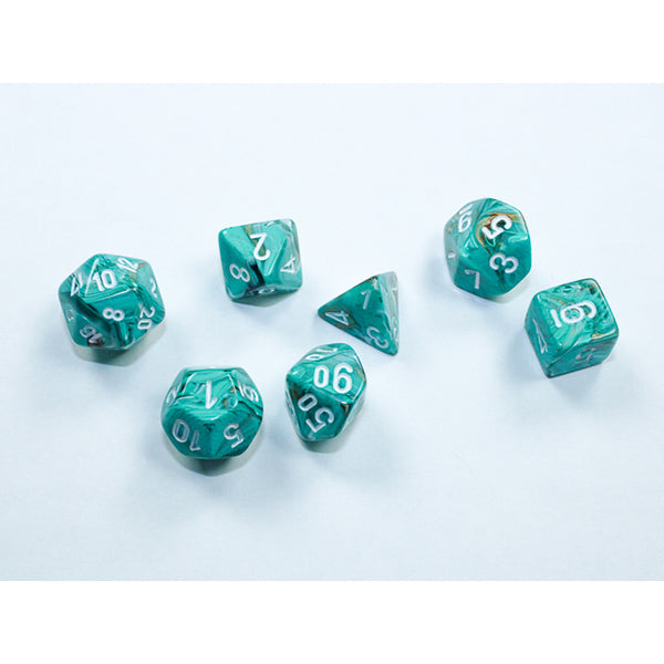 Chessex Dice: Mini Marble Oxi-Copper/White 7-Die Set