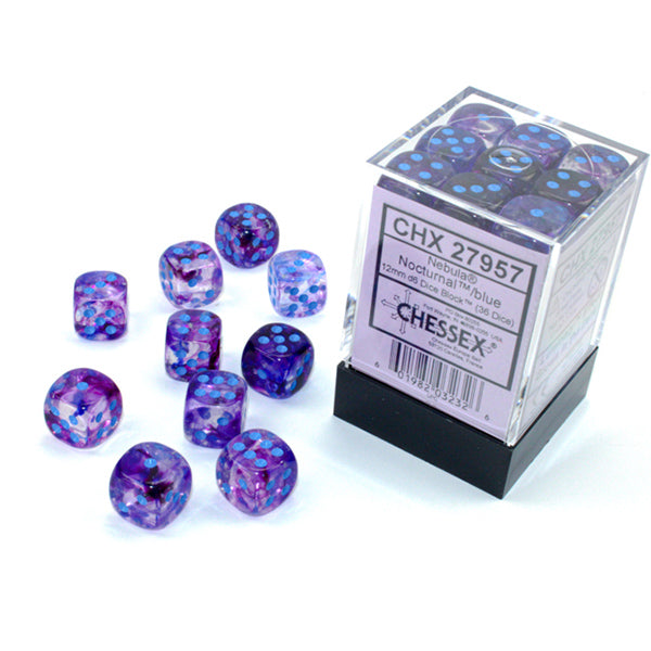 Chessex Dice 12mm d6 Nebula: Nocturnal/Blue (36)