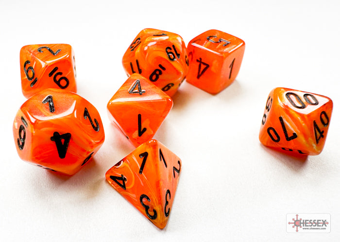Chessex Dice: Vortex Mini Orange/black 7-Die Set
