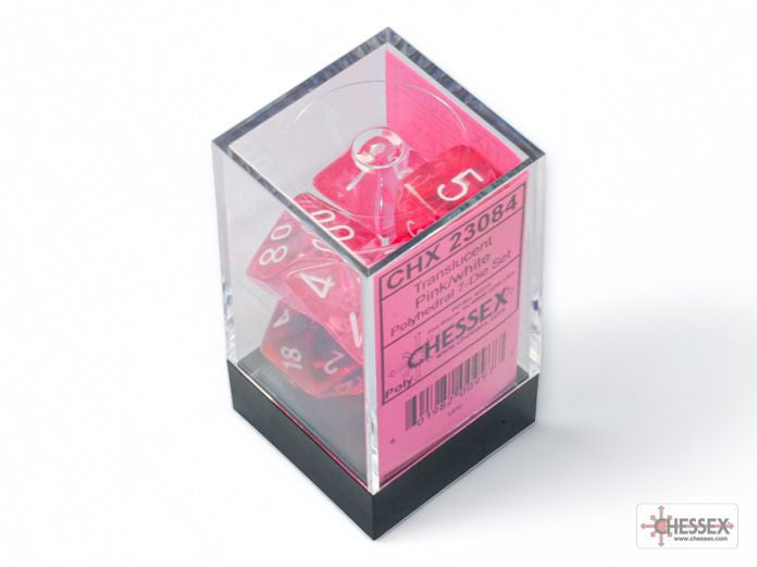 Chessex Dice: Translucent Polyhedral Pink/white 7-Die Set