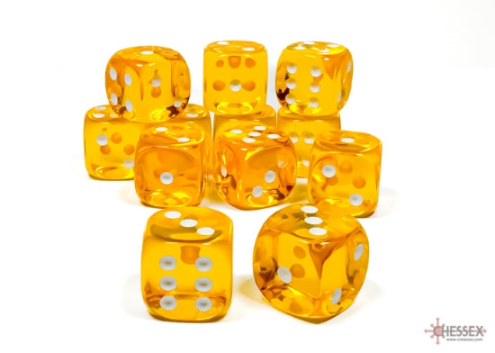 Chessex Dice: Translucent 16mm D6 Yellow/White (12)
