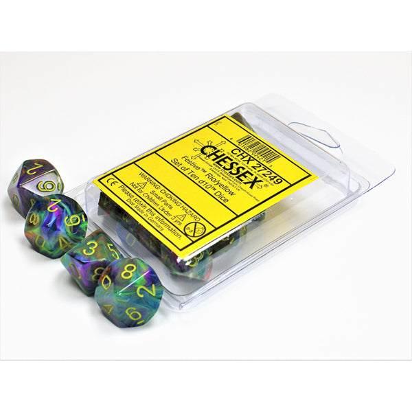 Chessex Dice: 10d10 Festive Rio/Yellow