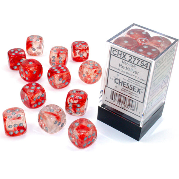 Chessex Dice: 12d6 16mm Nebula Luminary Red/Silver