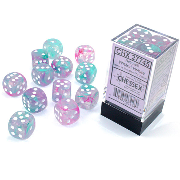 Chessex Dice: 12d6 16mm Nebula Luminary Wisteria/White