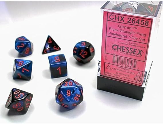 Chessex Dice: 7-Die Set Mini Poly Gemini - Black Starlight/Red