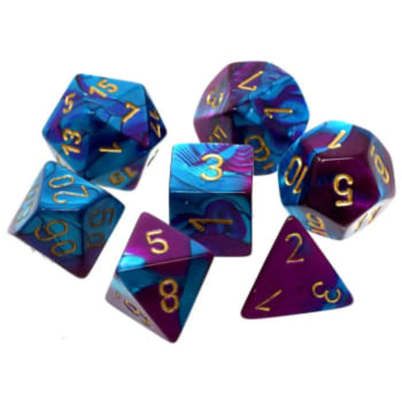 Chessex Dice: 7-Die Set Mini Poly Gemini - Purple Teal/Gold