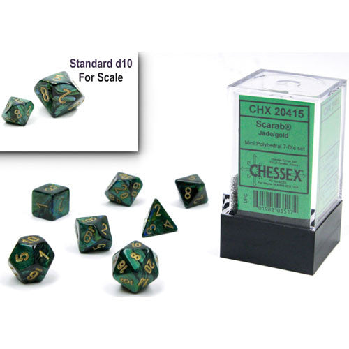 Chessex Dice: 7-Die Set Mini Poly Scarab - Jade/Gold