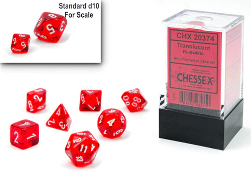 Chessex Dice: 7-Die Set Mini Poly Translucent - Red/White