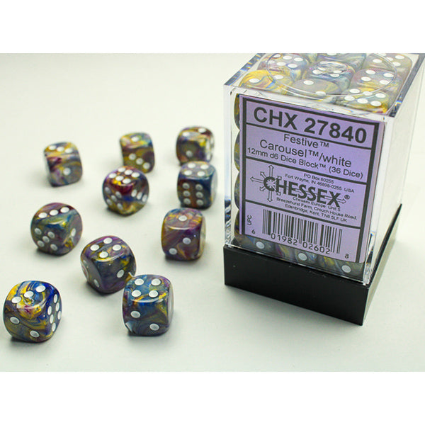 Chessex Dice: Festive Carousel/White 12mm 36d6 (36)