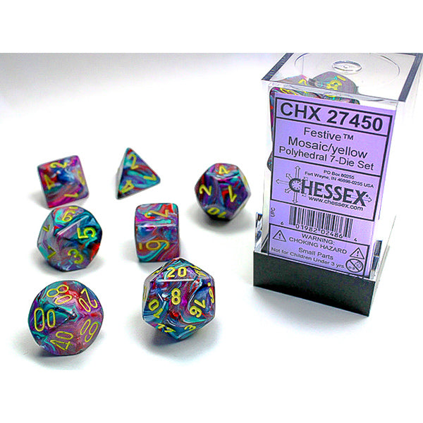 Chessex Dice: Festive Mosaic/Yellow Dice Set (7ct)