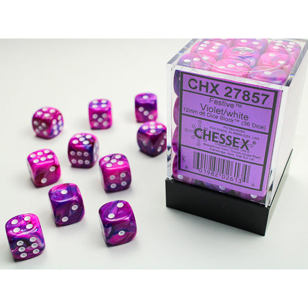 Chessex Dice: Festive Violet/White 12mm 36d6
