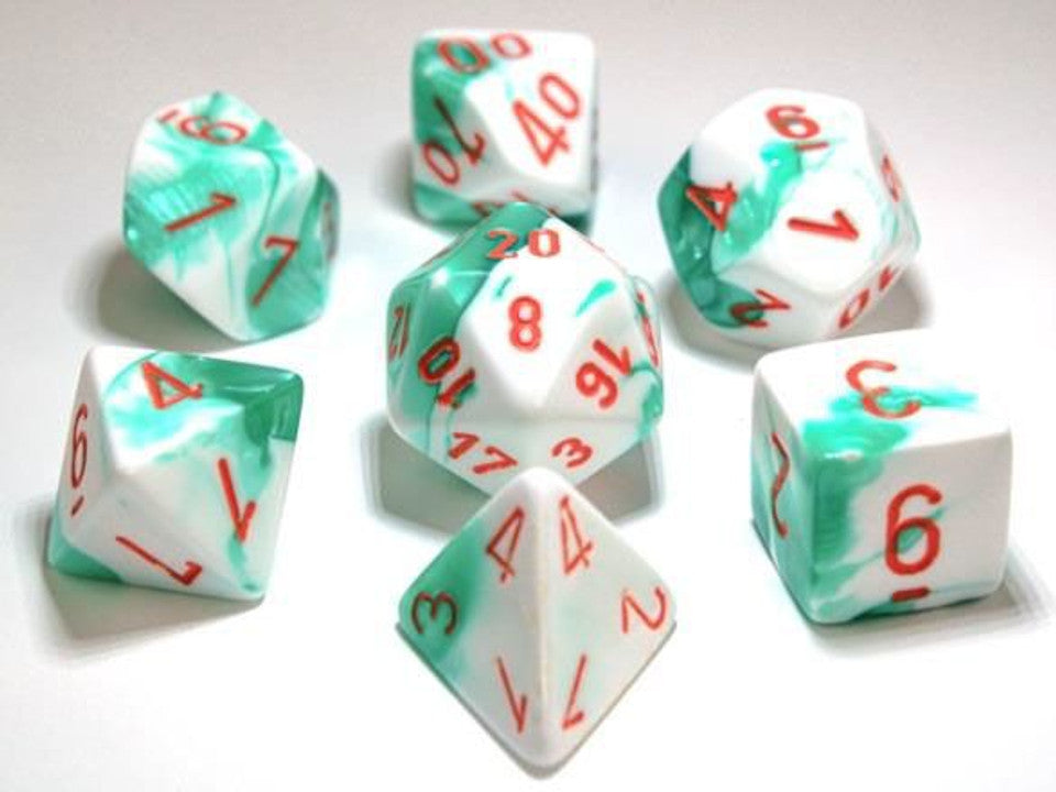 Chessex Dice: Gemini Lab Dice 3 Mint Green White/Orange (7ct)