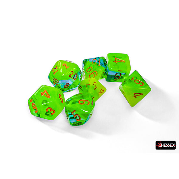 Chessex Dice: Gemini Luminary Plasma Green Teal/Orange 7-Dice Set