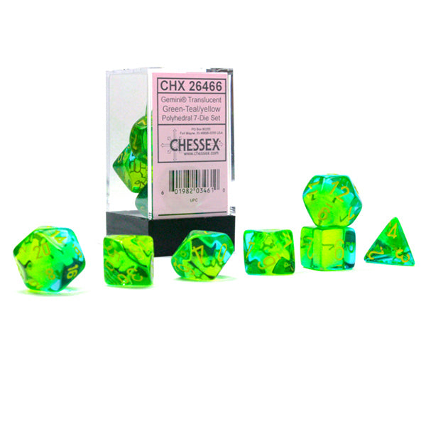 Chessex Dice: Gemini Translucent - Green/Teal With Yellow (7)