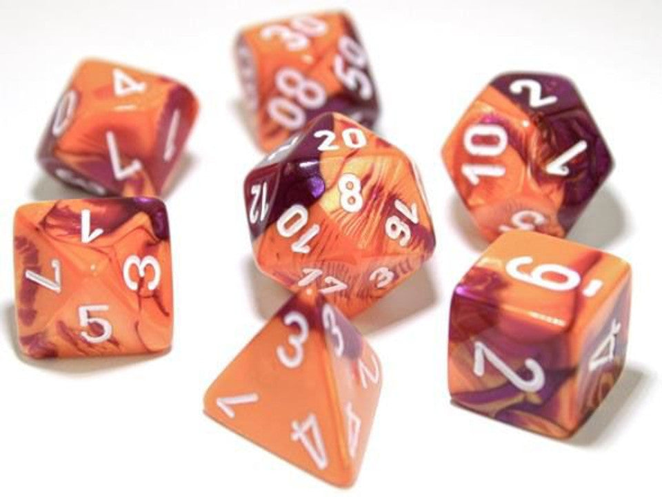 Chessex Dice: Lab Dice 3 Gemini Polyhedral Orange Purple w/White (7ct)