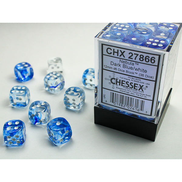 Chessex Dice: Nebula - Dark Blue w/White 12mm 36d6