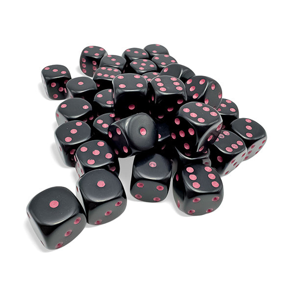 Chessex Dice: Opaque Black/Pink 12mm 36d6 Dice Block (36)
