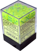 Chessex Dice: Vortex 12mm D6 - Bright Electric Yellow with Green  (36ct)