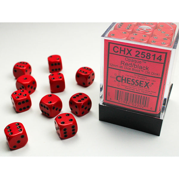 Chessex Dice 12mm d6 Opaque Red/Black (36ct)