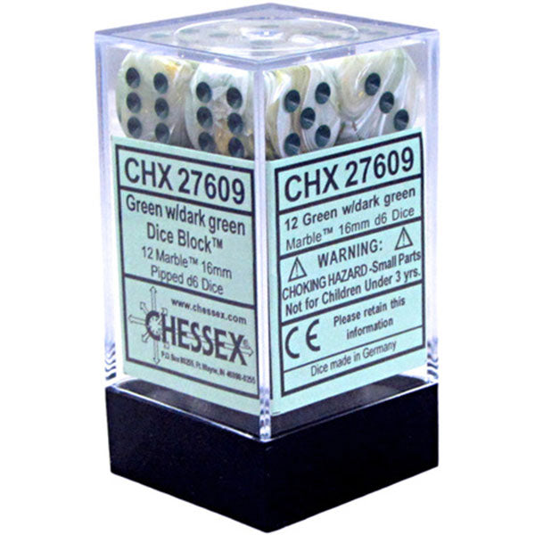 Chessex Dice 16mm d6 Marble: Green/Dark Green (12)