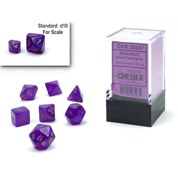 Chessex Dice 7-Die Set Mini Borealis Luminary - Royal Purple/Gold