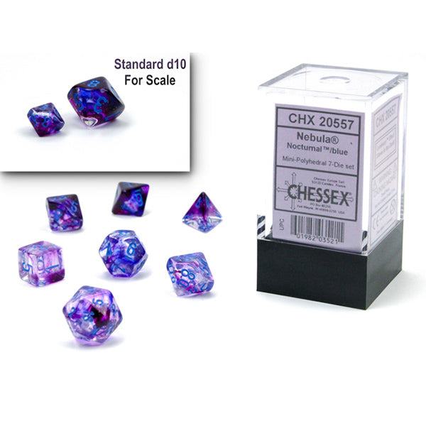 Chessex Dice 7-Die Set Mini Poly Nebula - Luminary Nocturnal Blue