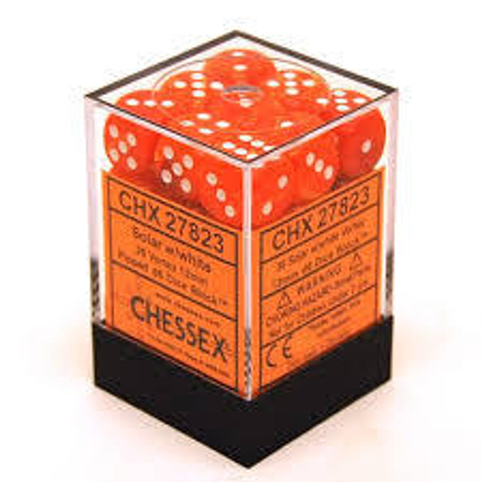 Chessex Dice Vortex Solar Yellow w/White 12mm D6 (36ct)
