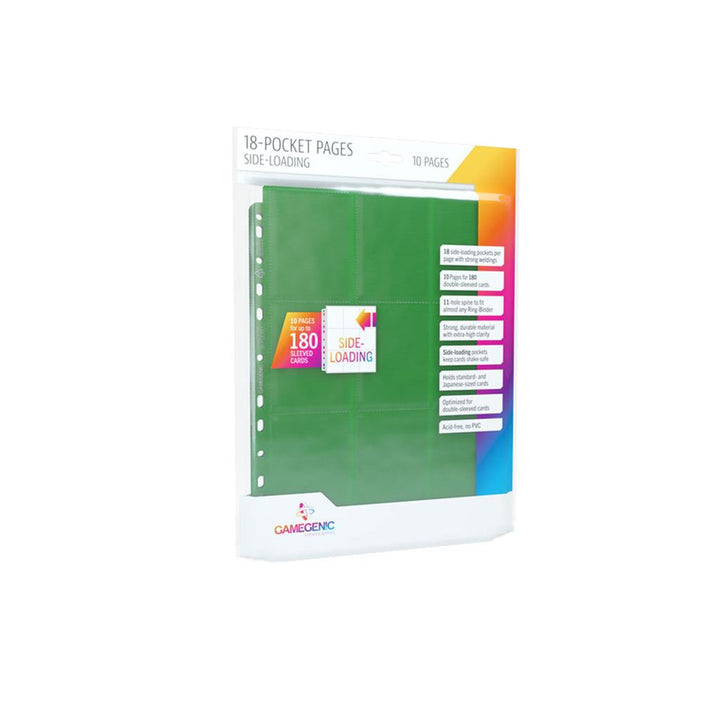 Gamegenic 18-Pocket Sideloading Pages (10ct) - Green