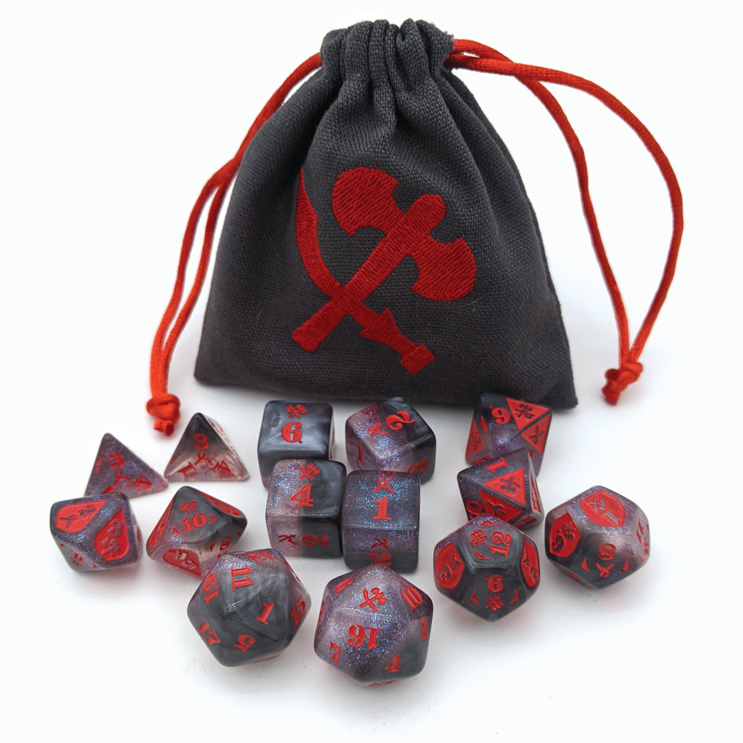 Gyld - Slashing Damage Acrylic Dice Glimmer/Red (14ct)