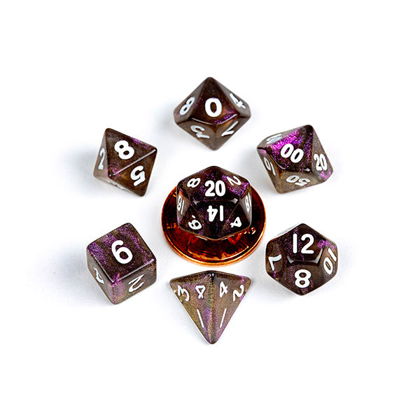 Metallic Dice Games - 10mm Mini Poly Stardust Supervolcano Dice Set 7ct
