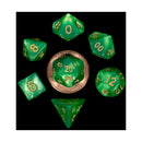 Metallic Dice Games: Mini Polyhedral Dice 7ct Set Green with Gold Numbers