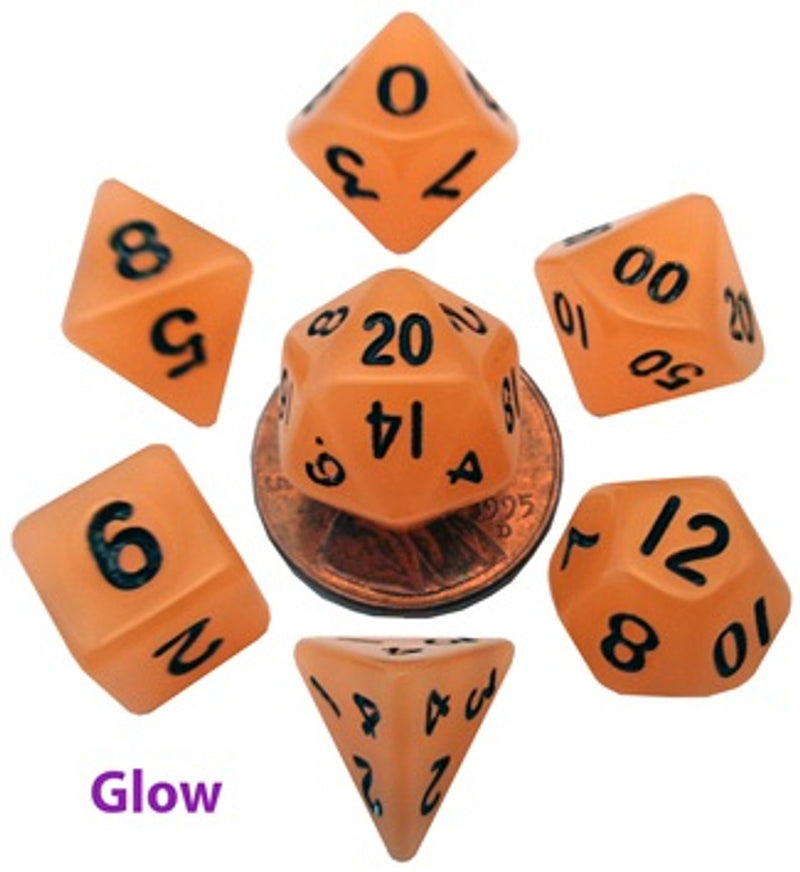 Metallic Dice Games: Mini Polyhedral Dice Set Glow Orange w/Black (7ct)