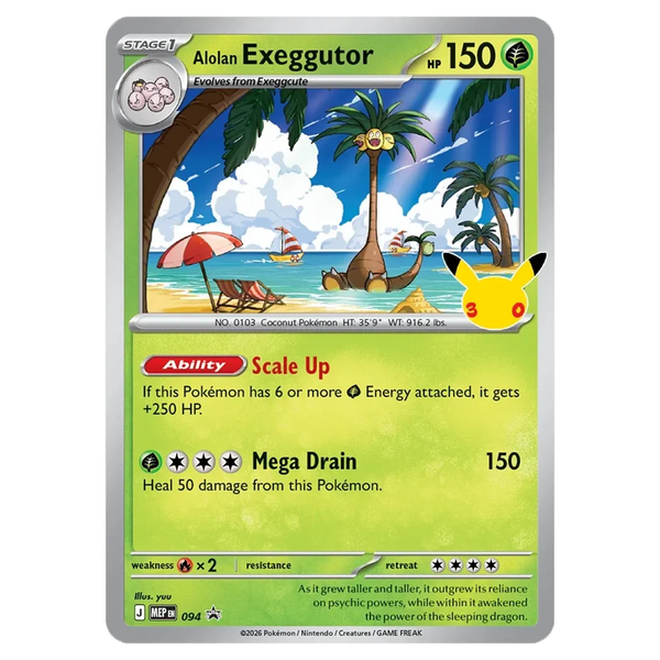 Pokemon TCG 30th Celebration Tech Sticker Collection Alolan Exeggutor promo card