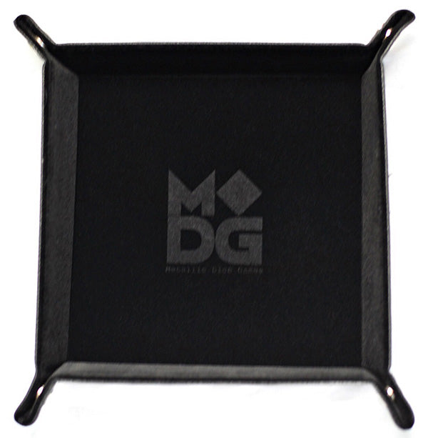 Velvet Folding Tray Leather Back Dice Tray - Black (10"x10")