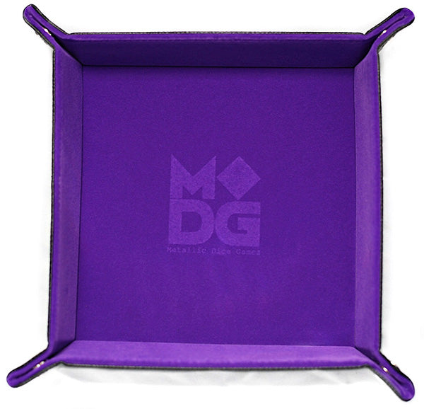 Velvet Folding Tray Leather Back Dice Tray - Purple (10"x10")
