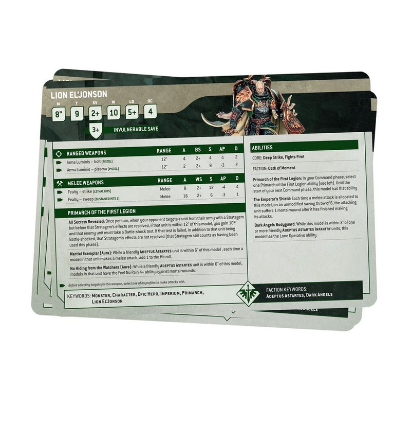 Warhammer 40K - Datasheet Cards Dark Angels