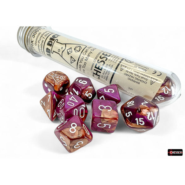 Chessex Dice: 7-Die Set (+ Bonus Die) Gemini - Copper-Purple/White