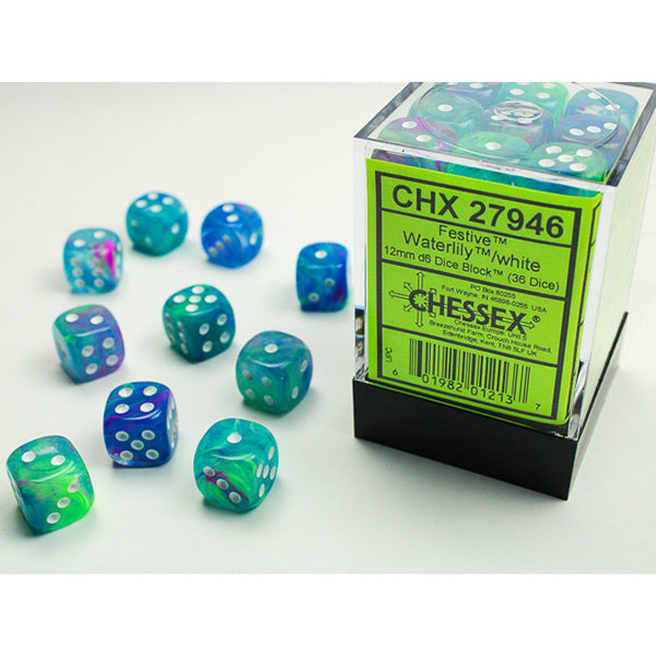 Chessex Dice 12mm d6 Festive: Waterlily/White (36)