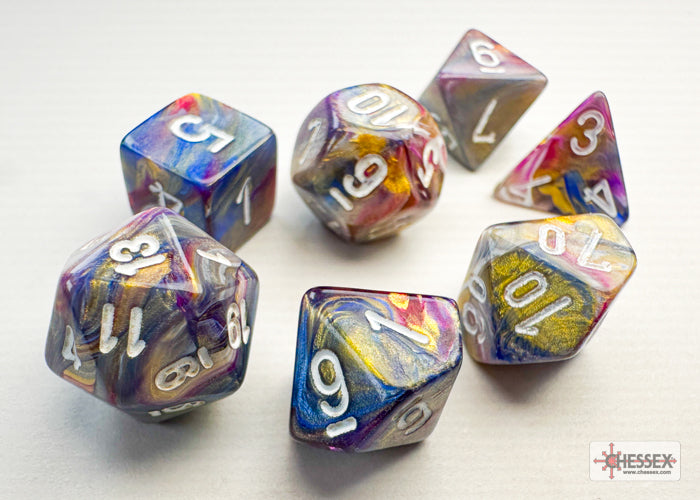 Chessex Dice: Festive Mini Carousel/white 7-Die Set