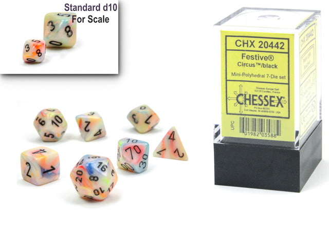 Chessex Dice: Festive Mini Circus/black 7-Die set