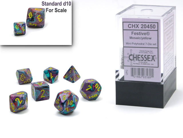 Chessex Dice: Festive Mini Mosaic/yellow 7-Die set